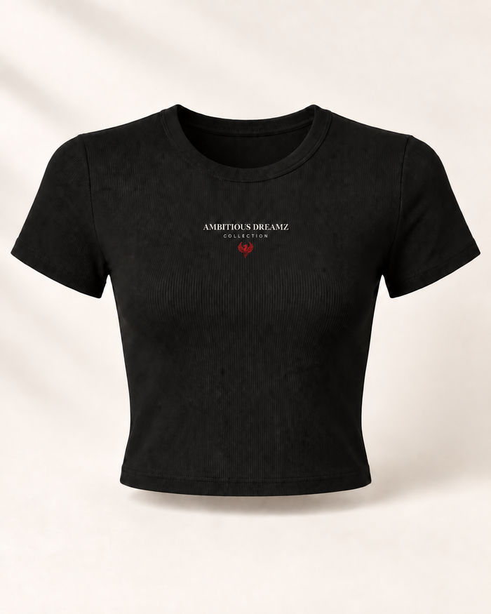 Ambitious Dreamz Women's Signature Ribbed Crop Tee – Black