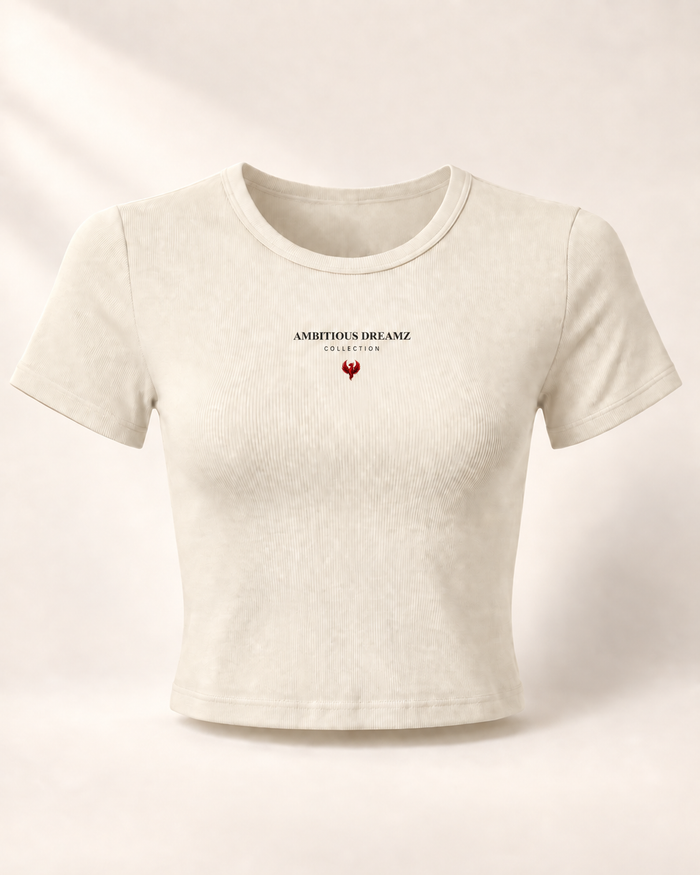 Ambitious Dreamz Women's Signature Ribbed Crop Tee – Bone