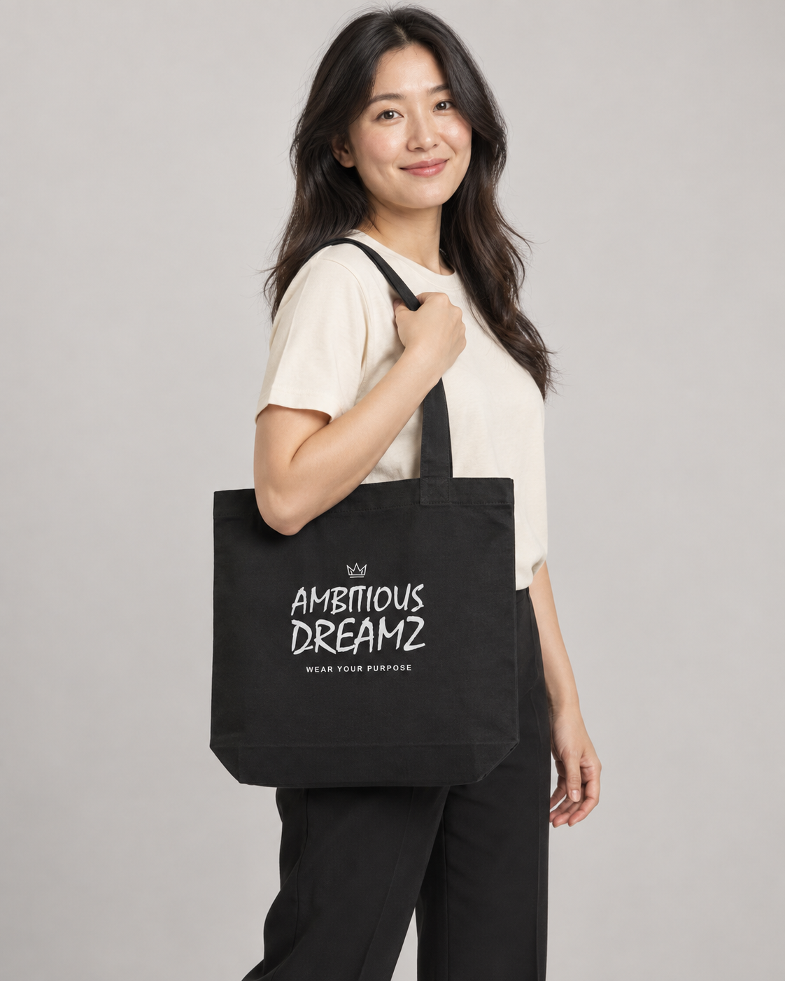 AI model mockup of CY12 Carry Your Purpose Tote