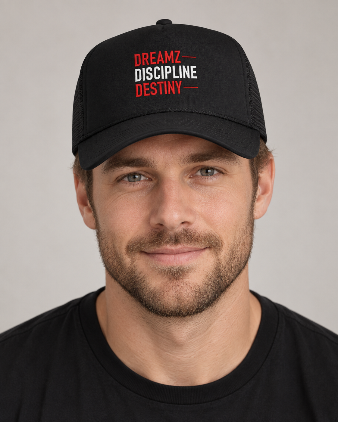 AI model mockup of Dreamz Discipline Destiny Trucker